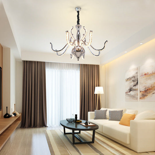 Minimalist Crystal LED Chandelier in Chrome | Warm/White Lighting