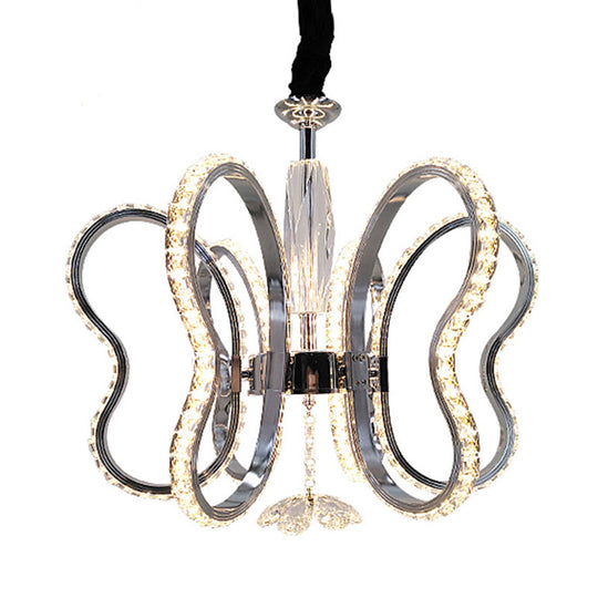 Crystal Heart Chandelier: Led Chrome Hanging Ceiling Lamp In Warm Or White Light