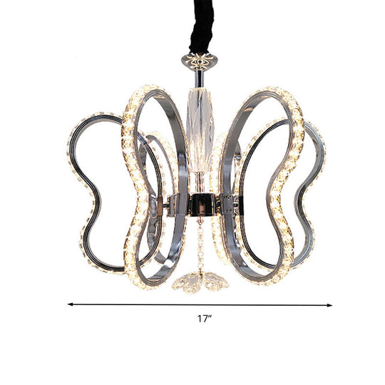 Modern LED Crystal Heart Shaped Chandelier - Chrome Hanging Ceiling Light in Warm/White