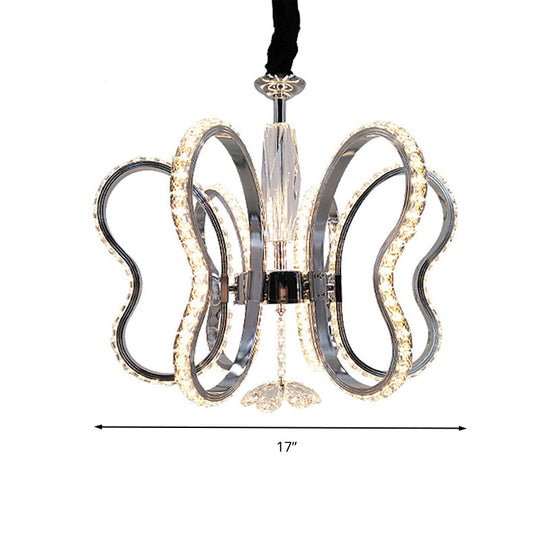 Crystal Heart Chandelier: Led Chrome Hanging Ceiling Lamp In Warm Or White Light