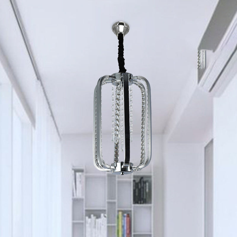 Silver Minimalist Cylinder Crystal Pendant Lamp - 8/16 Wide Led Ceiling Light For Bedroom / 8