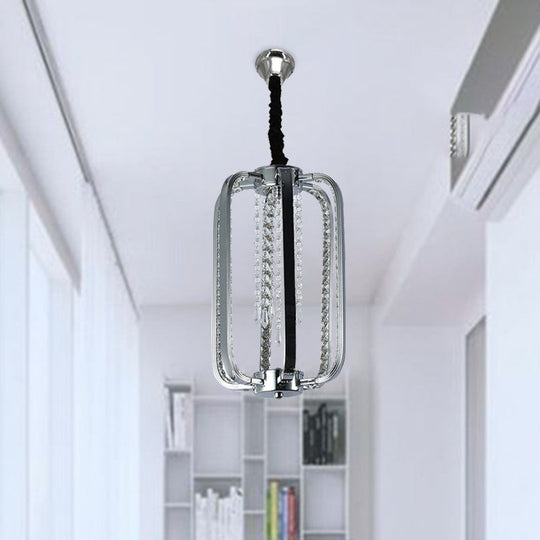 Silver Minimalist Cylinder Crystal Pendant Lamp - 8/16 Wide Led Ceiling Light For Bedroom / 8