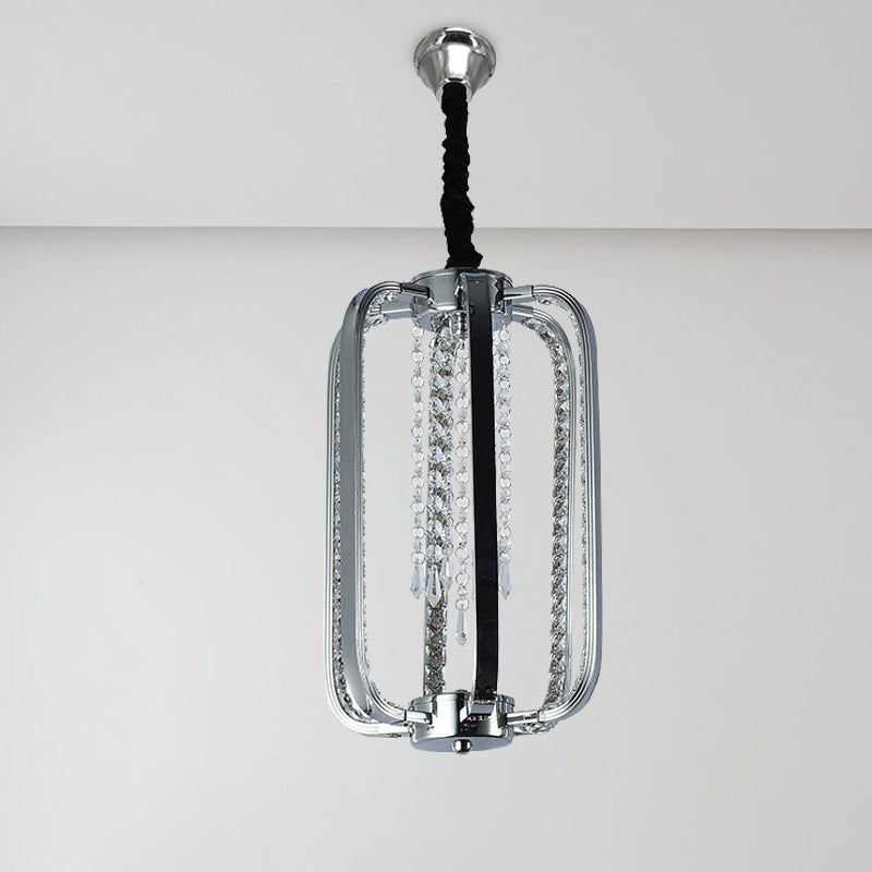 Silver Minimalist Cylinder Crystal Pendant Lamp - 8/16 Wide Led Ceiling Light For Bedroom