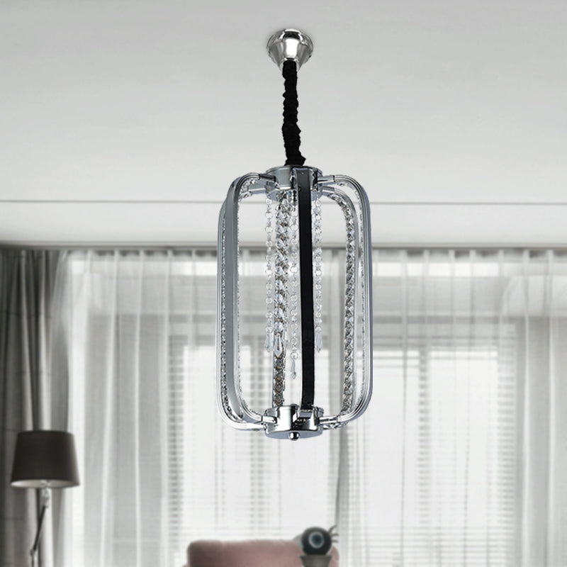 Crystal Pendant Lamp in Minimalist Cylinder Design: 8"/16" Wide LED Ceiling Fixture for Bedroom in Silver