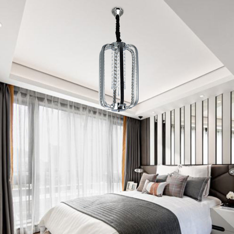 Crystal Pendant Lamp in Minimalist Cylinder Design: 8"/16" Wide LED Ceiling Fixture for Bedroom in Silver
