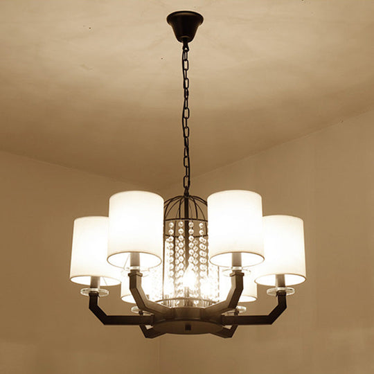 Minimalist Drum Crystal Chandelier - 9/12 Lights Pendant With White Fabric Shade 9 /