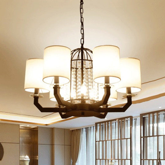 Minimalist Drum Crystal Chandelier - 9/12 Lights Pendant With White Fabric Shade