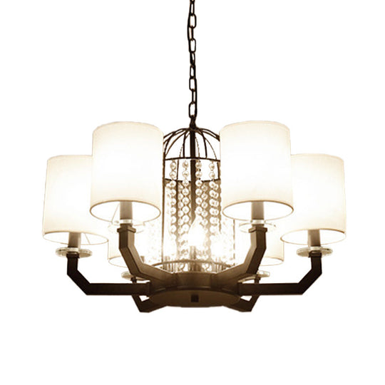 Minimalist Drum Crystal Chandelier - 9/12 Lights Pendant With White Fabric Shade