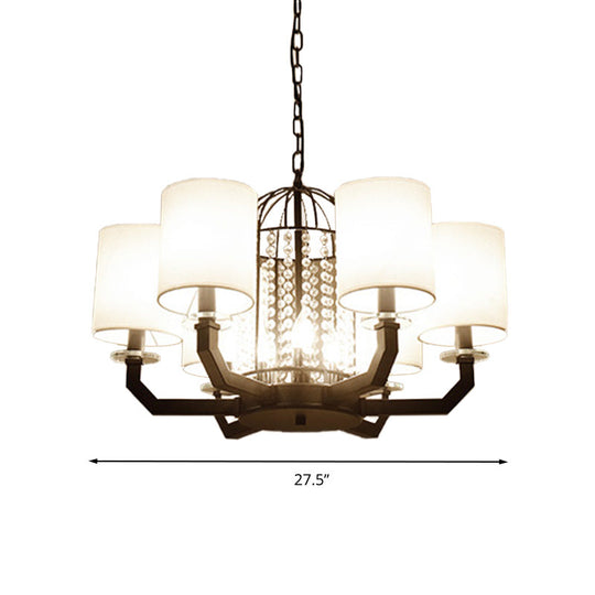 Minimalist Drum Crystal Chandelier - 9/12 Lights Pendant With White Fabric Shade