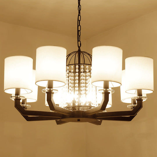 Minimalist Drum Crystal Chandelier - 9/12 Lights Pendant With White Fabric Shade 12 /