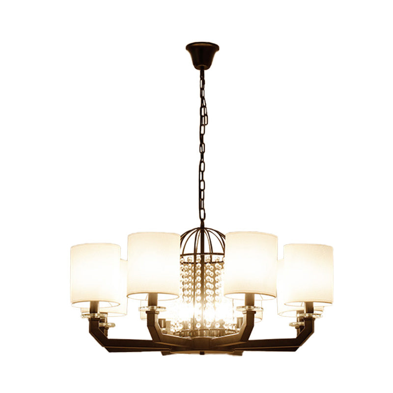 Modern Drum Crystal Chandelier - 9/12 Lights - White Fabric Shade