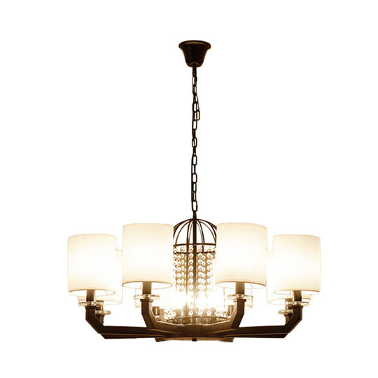 Minimalist Drum Crystal Chandelier - 9/12 Lights Pendant With White Fabric Shade