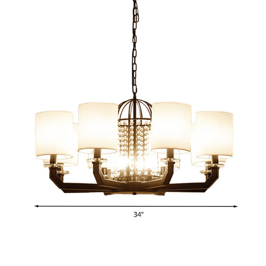 Modern Drum Crystal Chandelier - 9/12 Lights - White Fabric Shade