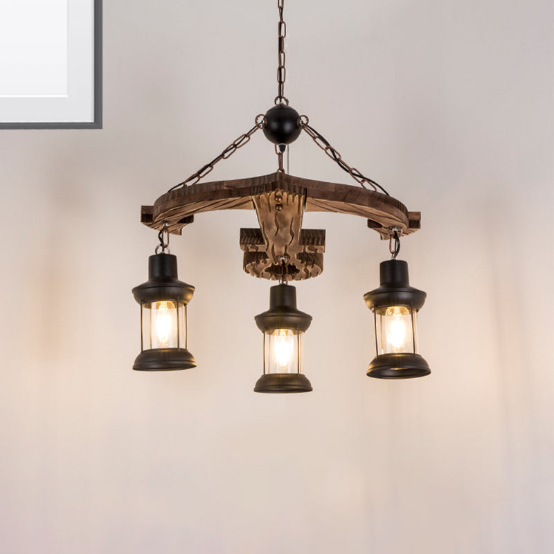 Brown Anchor Chandelier Pendant Light - Loft Style With 3 Lights Wood And Metal Ceiling Lamp