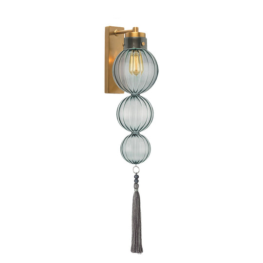 Chinese Style Brass/Chrome Sphere Sconce Light - Clear/Amber/Light Blue Glass Wall Mount Lamp With