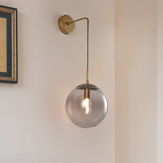 Vintage Glass Sphere Wall Sconce - Clear/Smoke Grey 1 Light Retro Lamp With Gold/Black Arm Gold