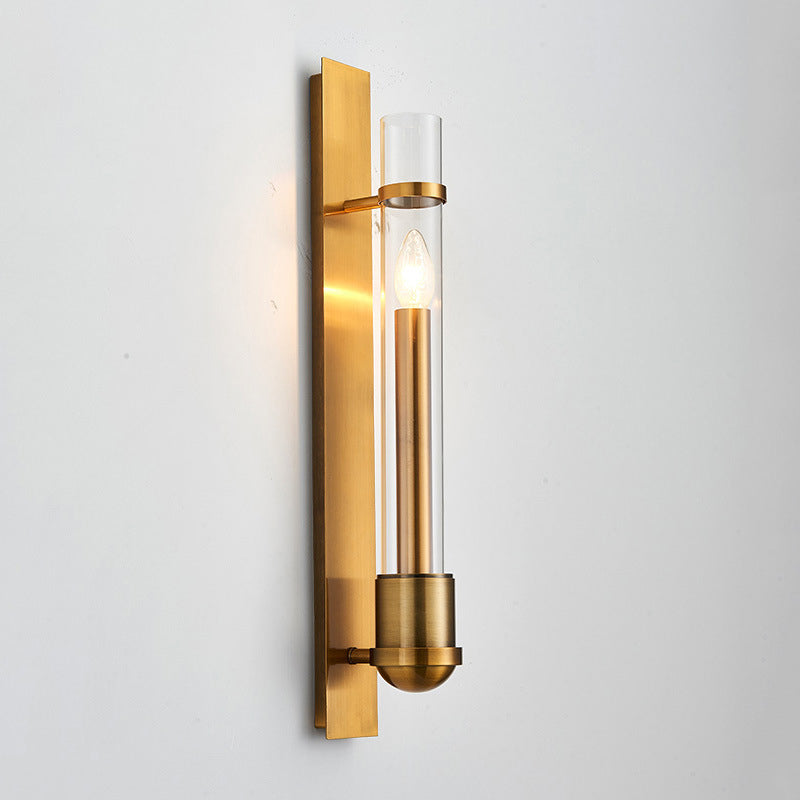 Clear Glass Wall Sconce - Modern Single Brass Light Fixture