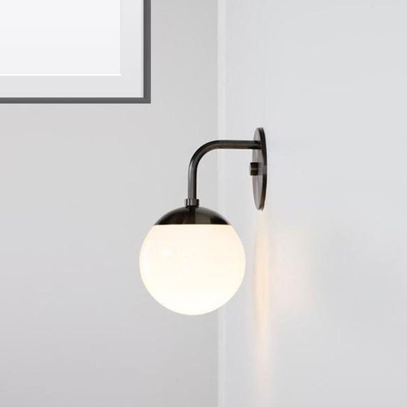 Minimalist Golden/Black Wall Sconce Light With Milky Glass Ball Shade - 1-Bulb Bedside Lamp Black