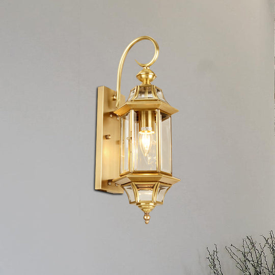 Traditional Gold Metal Wall Lamp with Clear Glass Shade for Living Roo
