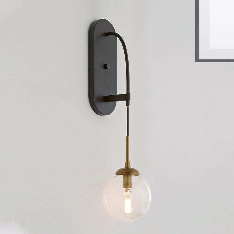 Minimalist Clear Glass Wall Sconce With 1 Light - Black Mounted Fixture