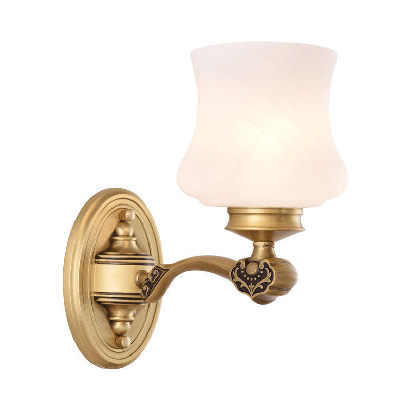 1/2-Head Vintage Brass Wall Mount Sconce Lamp With White Glass Bell Shade Retro Lighting For Living