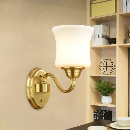 Traditional Wall Lamp With Milky Glass Cylinder Shade And Brass Finish