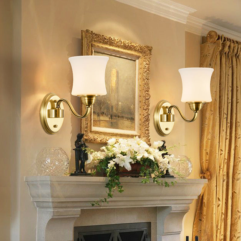 Traditional Wall Lamp With Milky Glass Cylinder Shade And Brass Finish