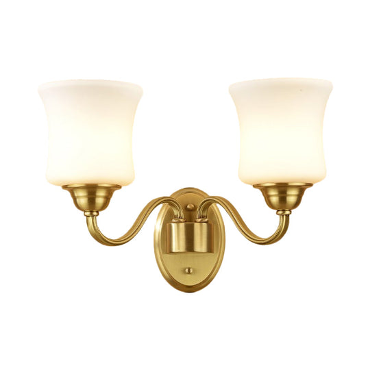 Traditional Wall Lamp With Milky Glass Cylinder Shade And Brass Finish