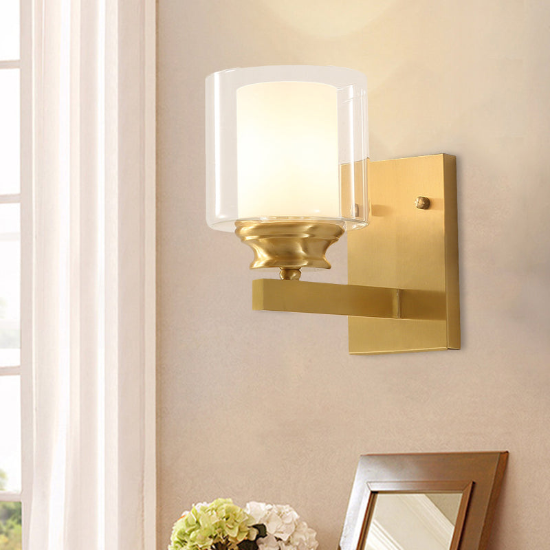 Modern Brass Wall Mounted Clear Glass Drum Light For Dining Room