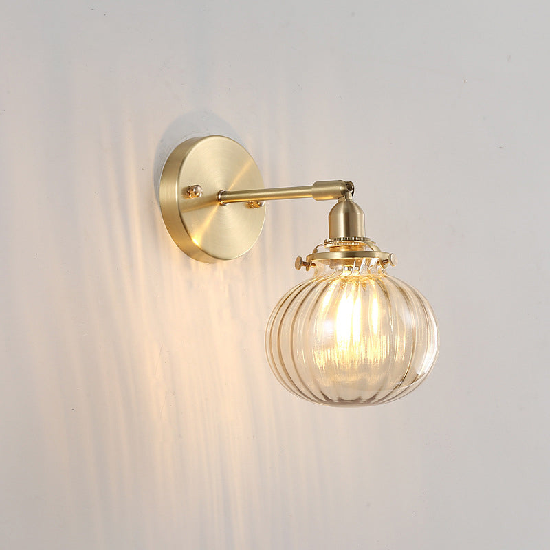 Champagne/Clear Prismatic Glass Single Sconce Gold Wall Light - Minimalist Globe Design Champagne