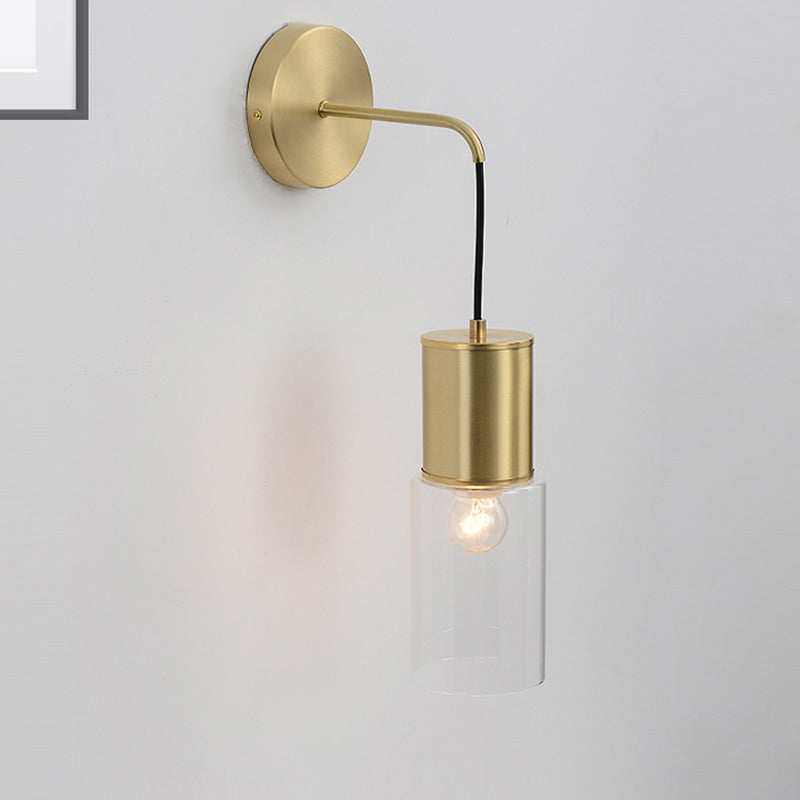 Minimal Brass Tube Wall Sconce Light With Clear Glass Mount - Single Lamp Kit