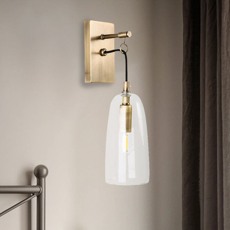 Modern Flared Wall Mount Lamp - 1 Light Gold Sconce With Clear Glass Shade