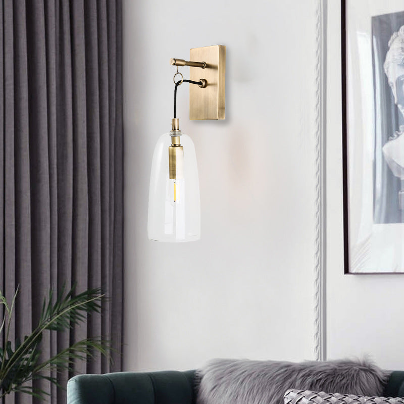 Modern Flared Wall Mount Lamp - 1 Light Gold Sconce With Clear Glass Shade