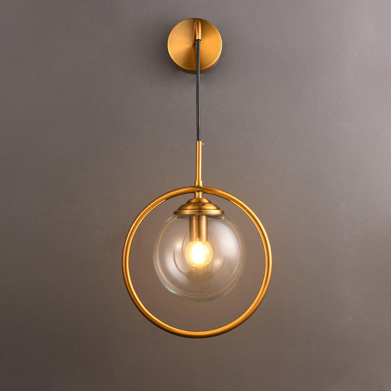 Contemporary Smoke Gray/Clear/Amber Glass Wall Lamp: Single Brass Finish Sconce Light Fixture Clear