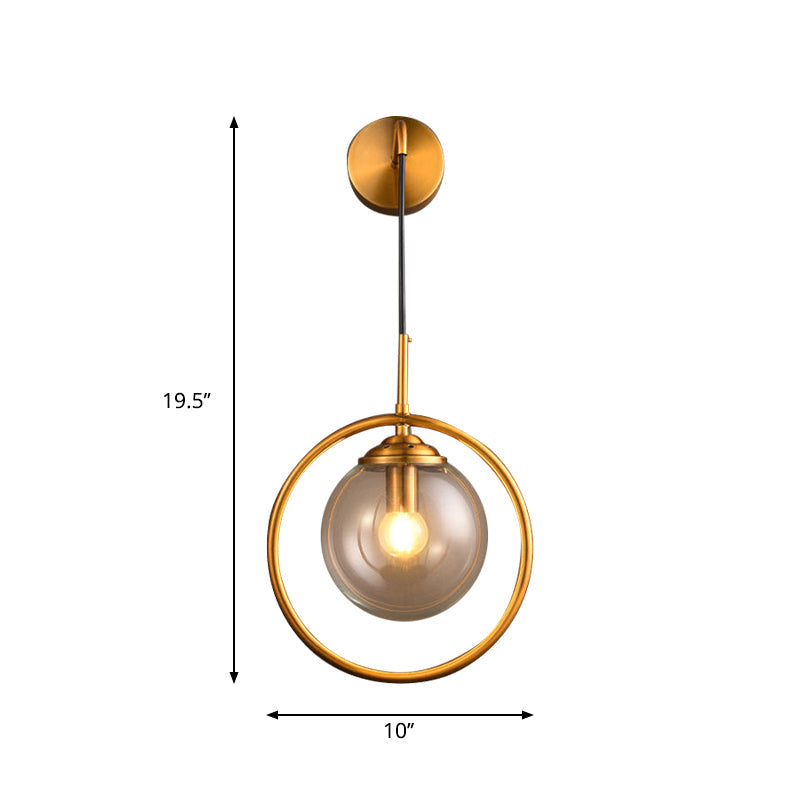 Contemporary Smoke Gray/Clear/Amber Glass Wall Lamp: Single Brass Finish Sconce Light Fixture