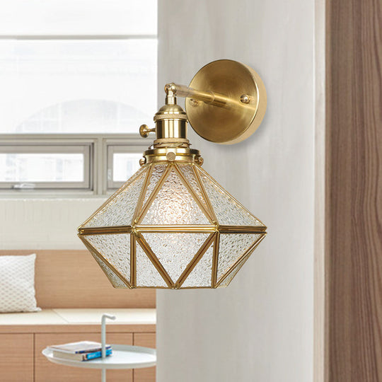 Contemporary Prismatic Glass Wall Sconce With Geometric Design - Brass Mount Light Fixture / F