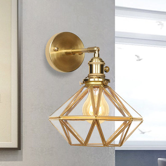 Contemporary Prismatic Glass Wall Sconce With Geometric Design - Brass Mount Light Fixture / E