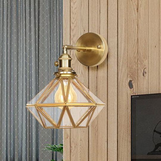 Contemporary Prismatic Glass Wall Sconce With Geometric Design - Brass Mount Light Fixture