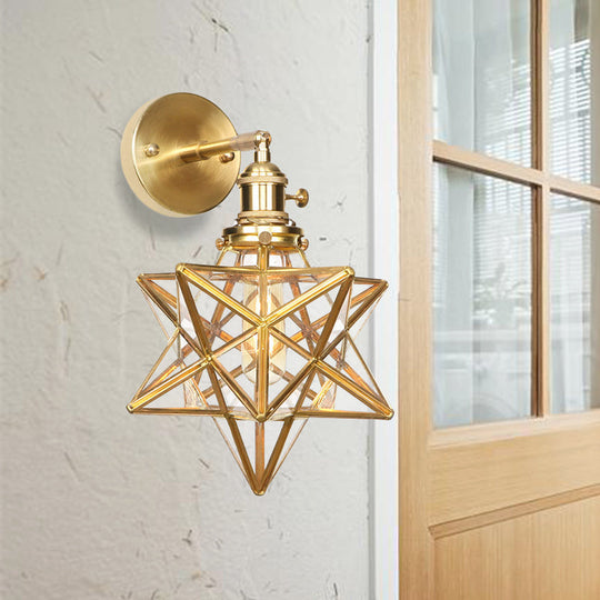 Contemporary Prismatic Glass Wall Sconce With Geometric Design - Brass Mount Light Fixture / C