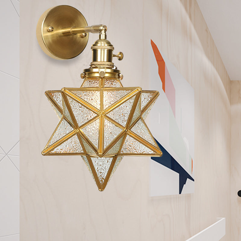 Contemporary Prismatic Glass Wall Sconce With Geometric Design - Brass Mount Light Fixture