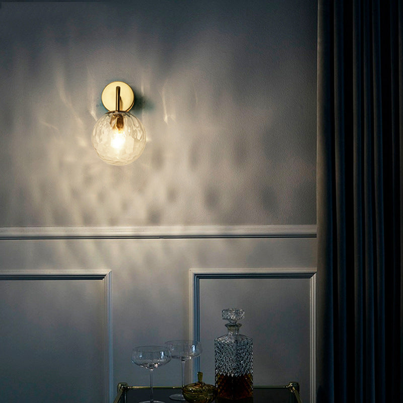 Minimalist Rippled Glass Sphere Wall Lamp With Gold Sconce Lighting