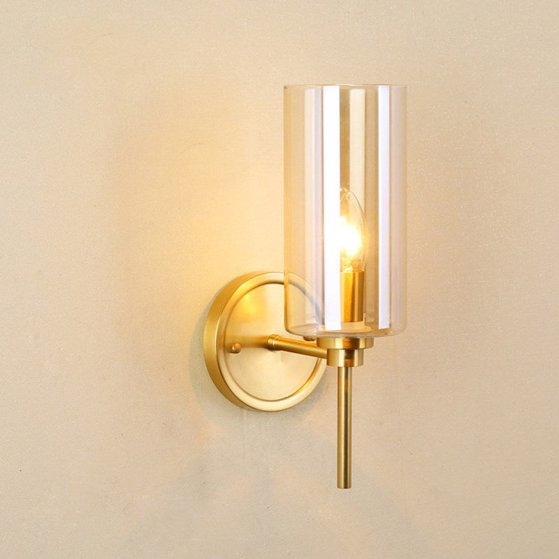 Brass Finish Clear Glass Wall Sconce Single Bulb Lamp
