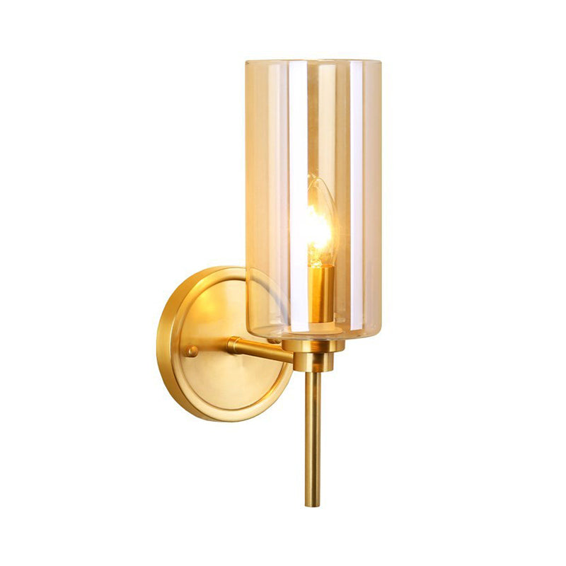 Brass Finish Clear Glass Wall Sconce Single Bulb Lamp