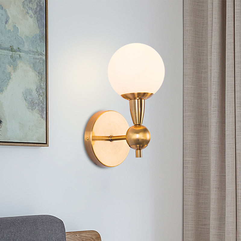 Minimalist Hand-Blown Glass Spherical Wall Sconce With Half-Bulb In Gold - Perfect For Bedrooms 1 /