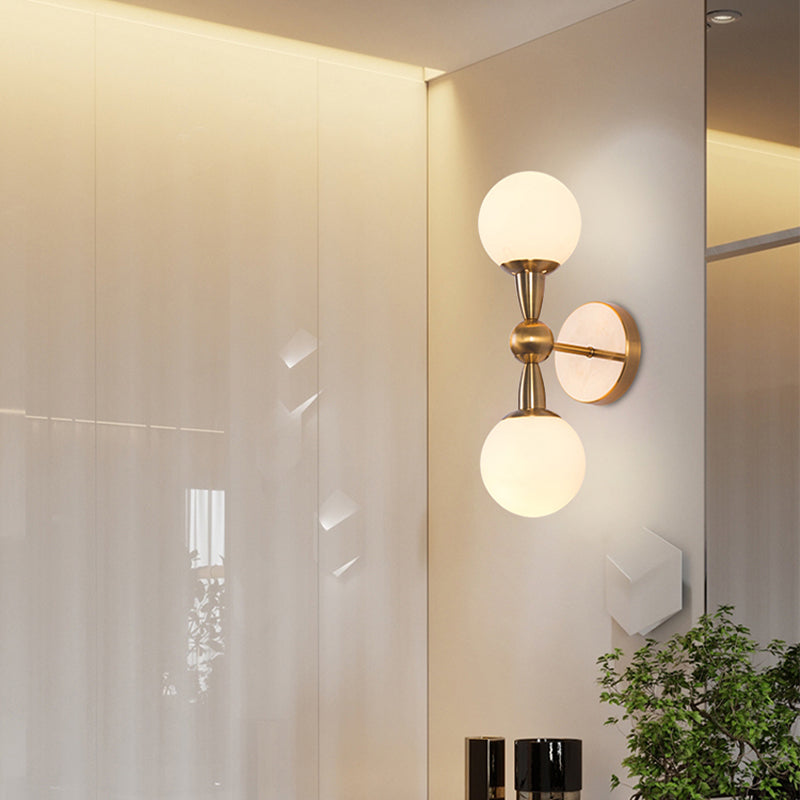 Minimalist Hand-Blown Glass Spherical Wall Sconce With Half-Bulb In Gold - Perfect For Bedrooms