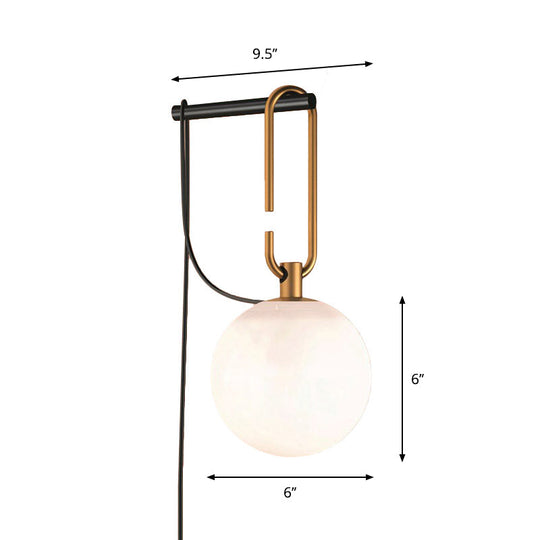 Matte White Glass Sconce Light - Global Simplicity Black & Gold Wall Mount Lamp