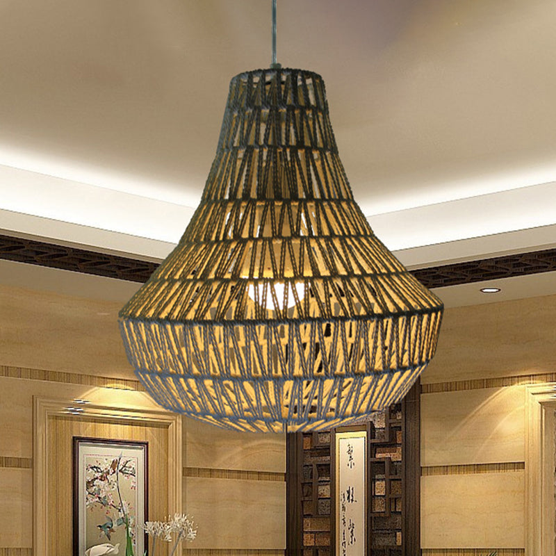 Pear Pendant Paper Hanging Light - Modernism Design 1 Bulb Beige