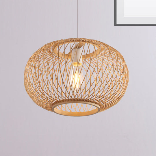 Woven Bamboo Pendant Light - Traditional Style 1 Bulb 16/19.5 Wide Wood Hanging Lamp Kit