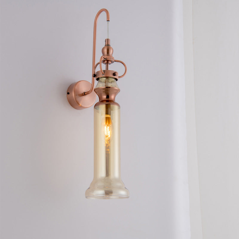 Contemporary 2-Light Copper Finish Wall Sconce With Smoke Gray/Amber Glass Tube & Gooseneck Arm
