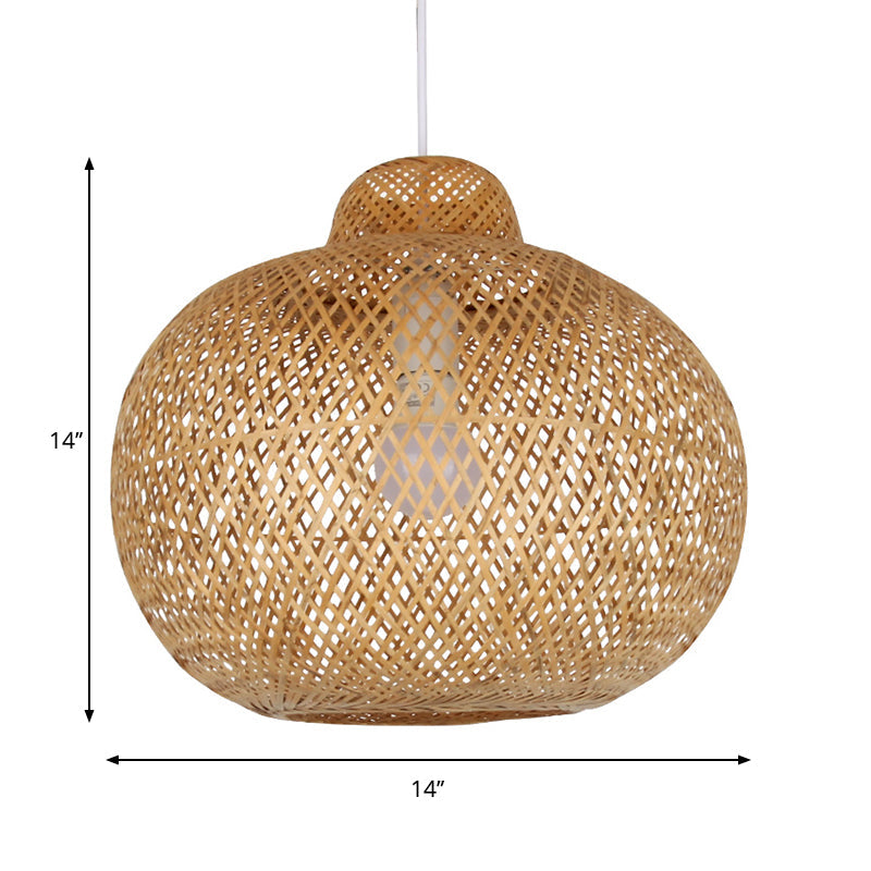 Modern Bamboo Pendant Light Fixture - Handmade, Wood Base, 1 Bulb
